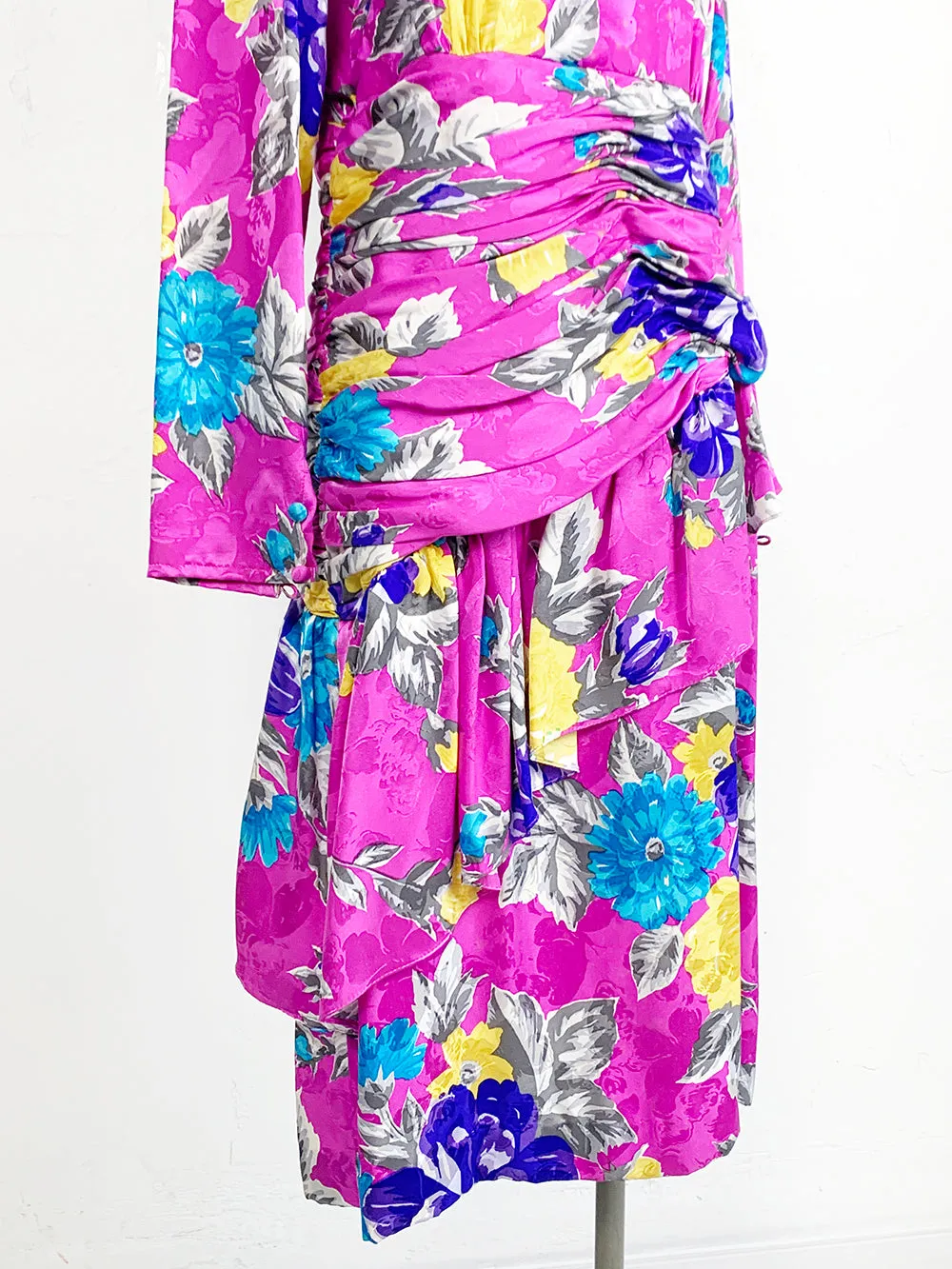 CCC Fuschia Floral Print Silk Dress