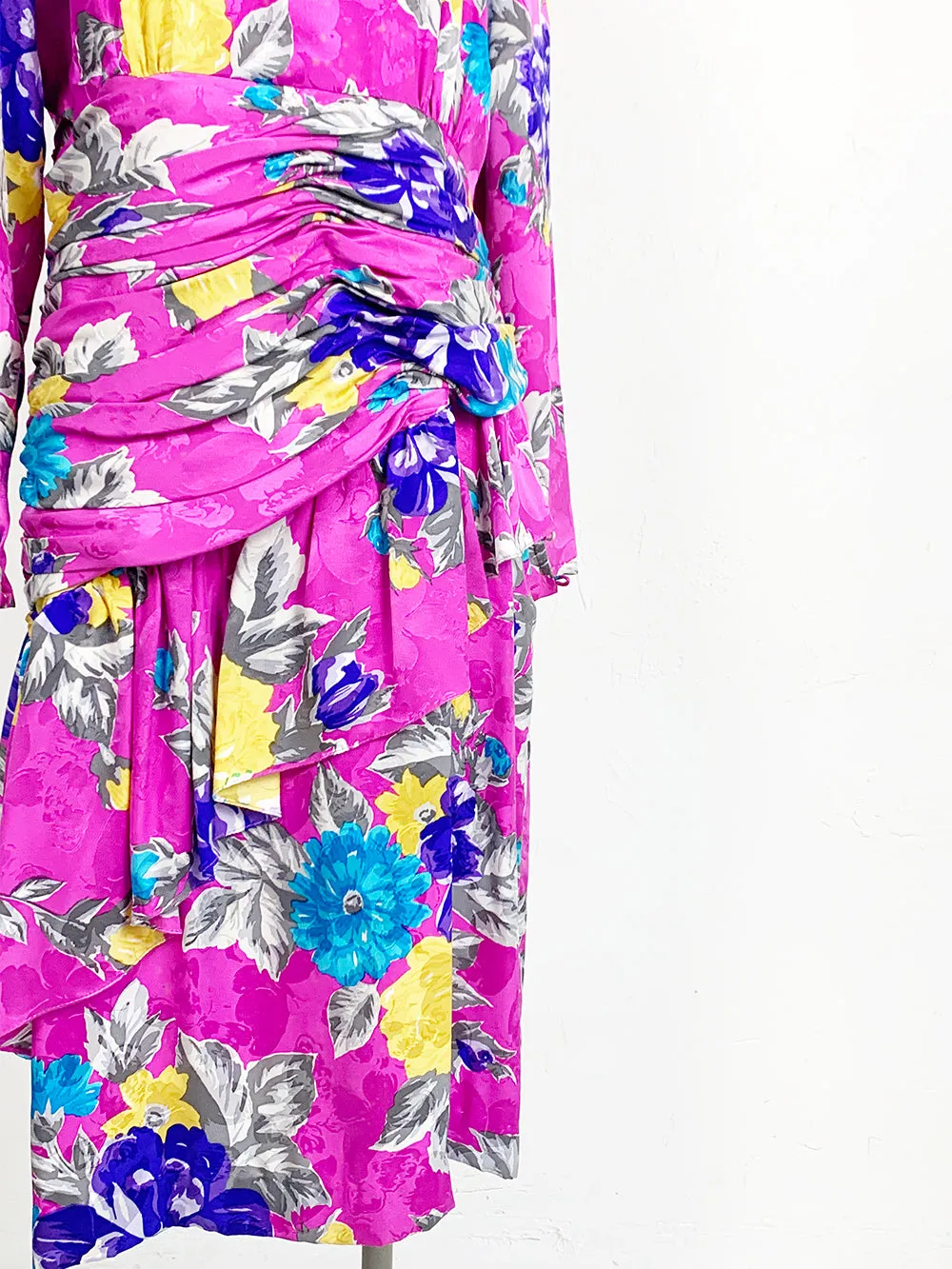 CCC Fuschia Floral Print Silk Dress