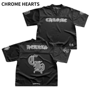 CHROME HEARTS  |Street Style V-Neck Plain Short Sleeves Logo Tops