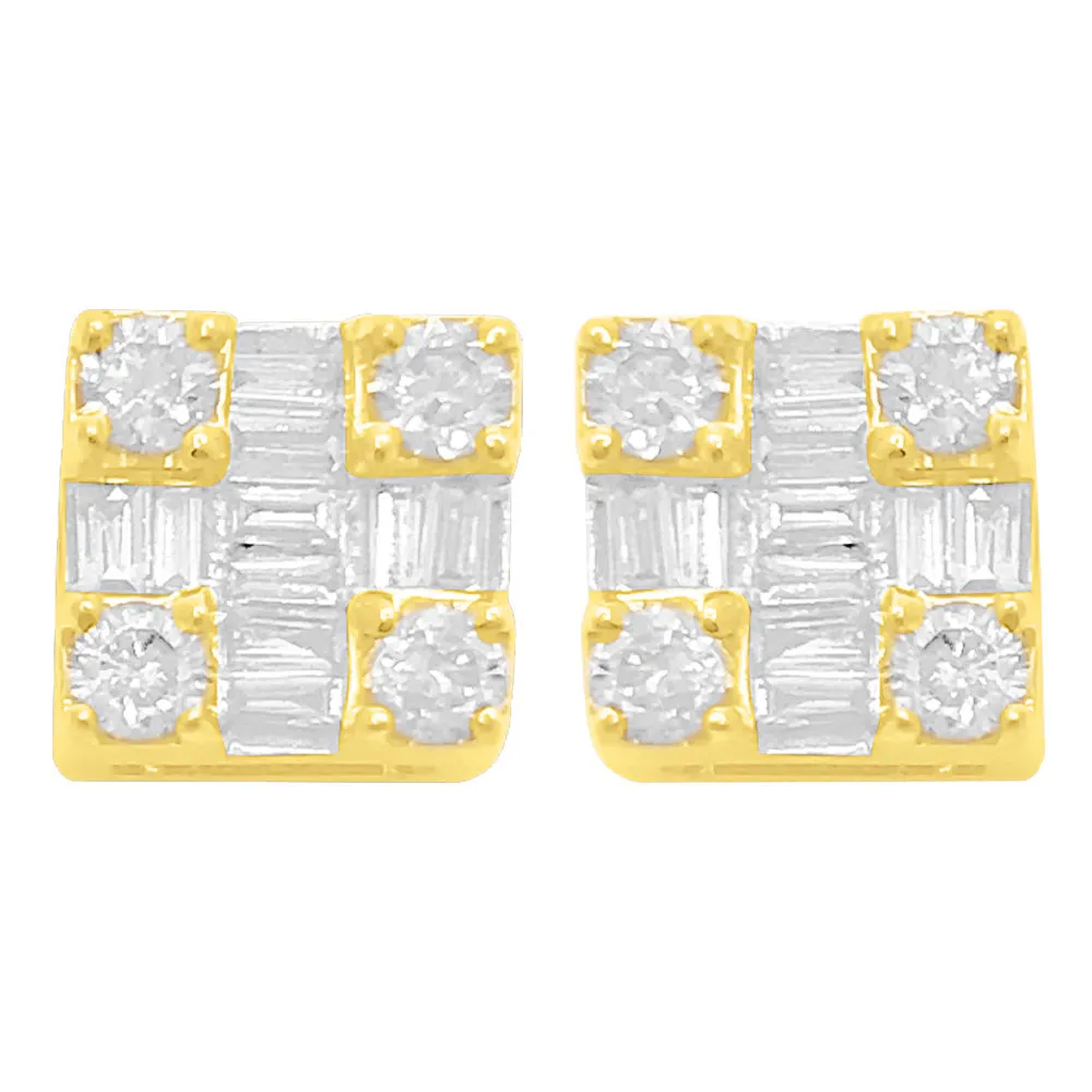 Clean Box Baguette Diamond Earrings .35cttw 10K Yellow Gold