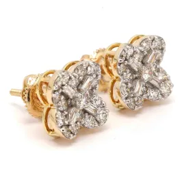 Clover Concave Baguette Diamond Earrings Solid 14K Gold