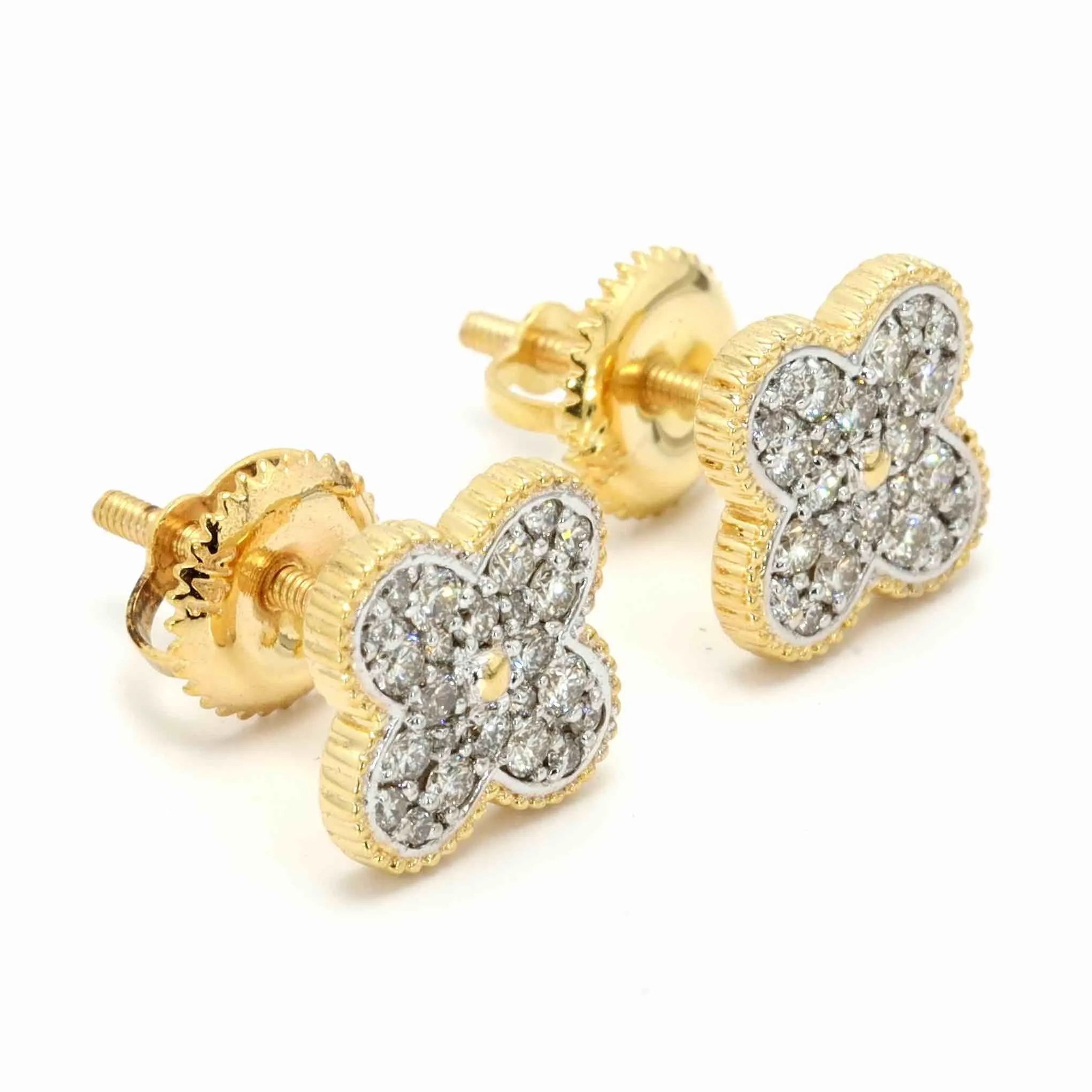 Clover Pave Diamond Earrings Solid 14K Gold