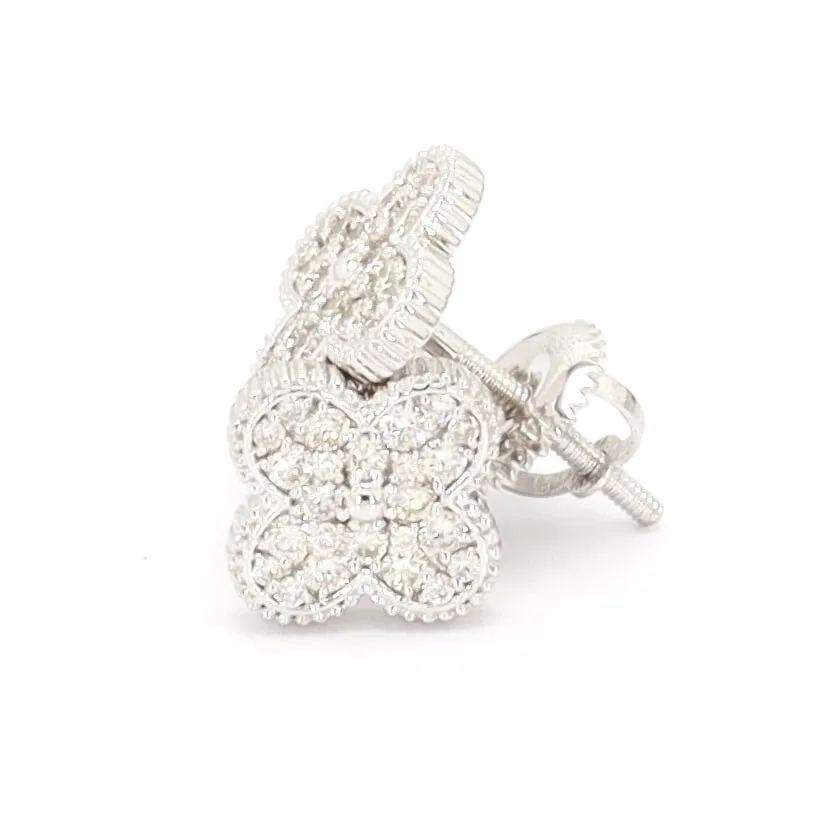 Clover Pave Diamond Earrings Solid 14K Gold