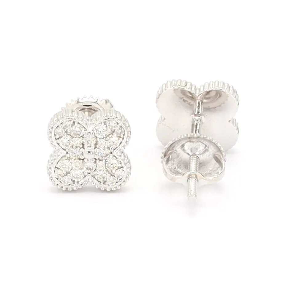 Clover Pave Diamond Earrings Solid 14K Gold