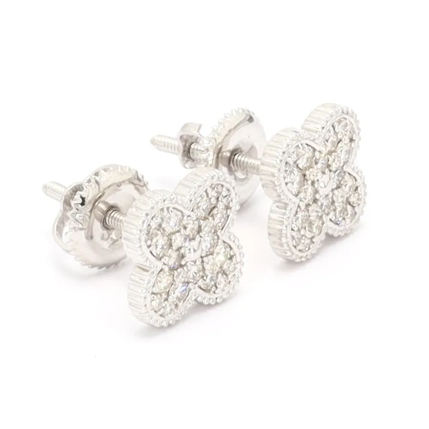 Clover Pave Diamond Earrings Solid 14K Gold