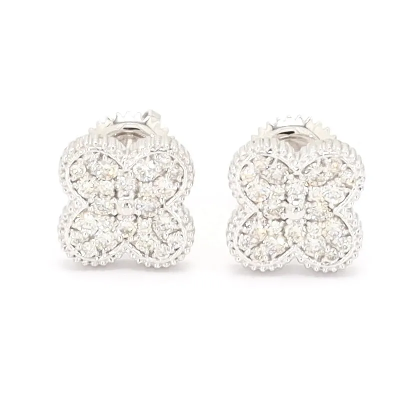 Clover Pave Diamond Earrings Solid 14K Gold