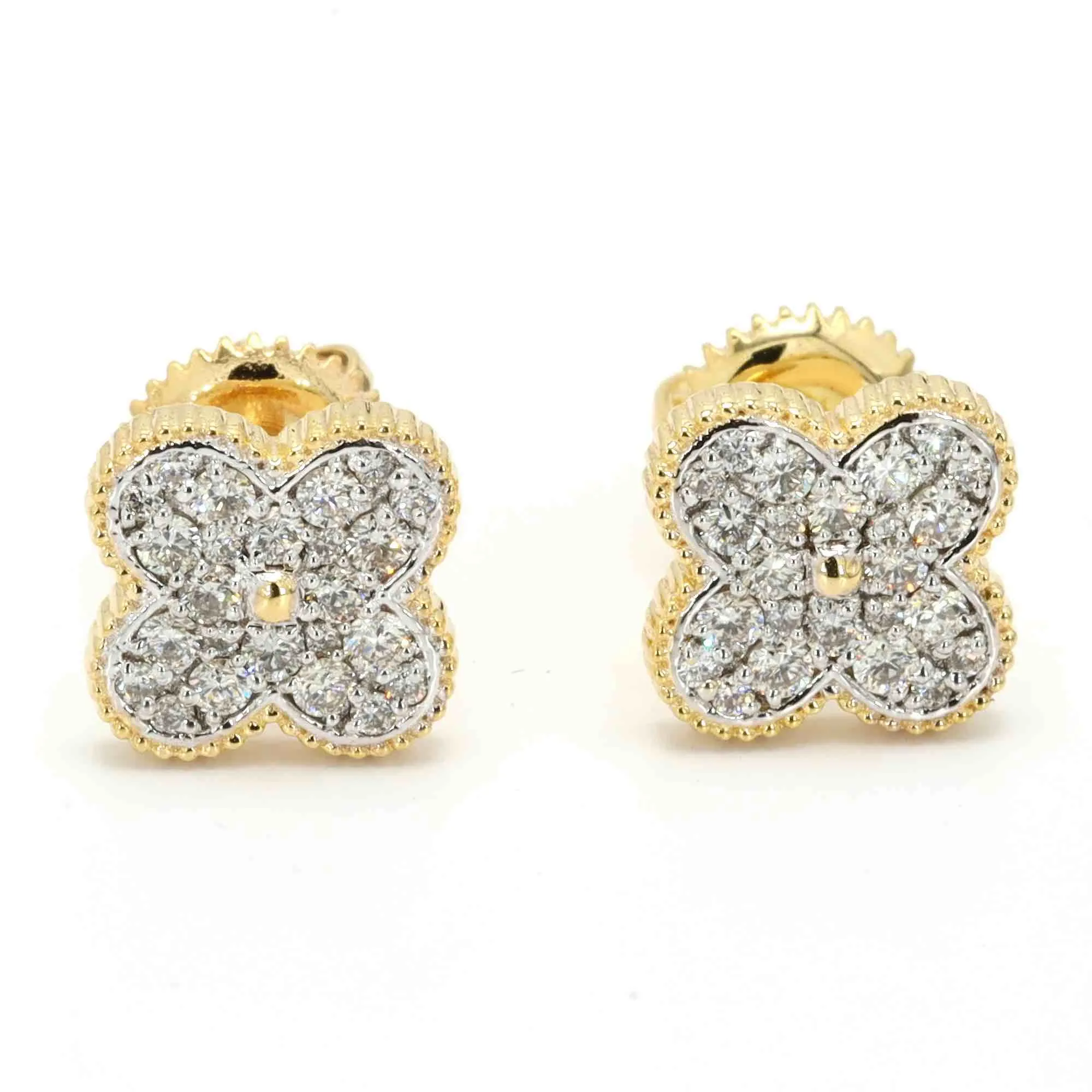 Clover Pave Diamond Earrings Solid 14K Gold