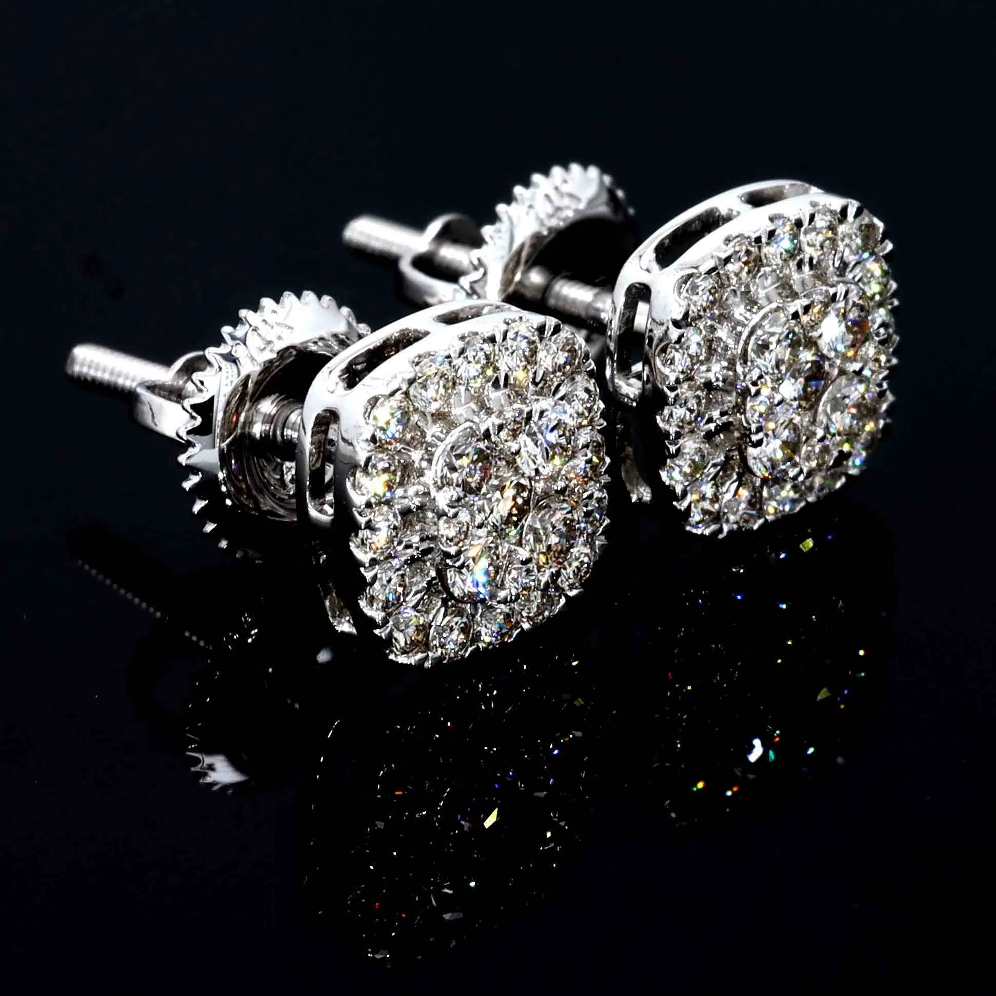 Cluster Cushion Diamond Earrings Solid 14K Gold