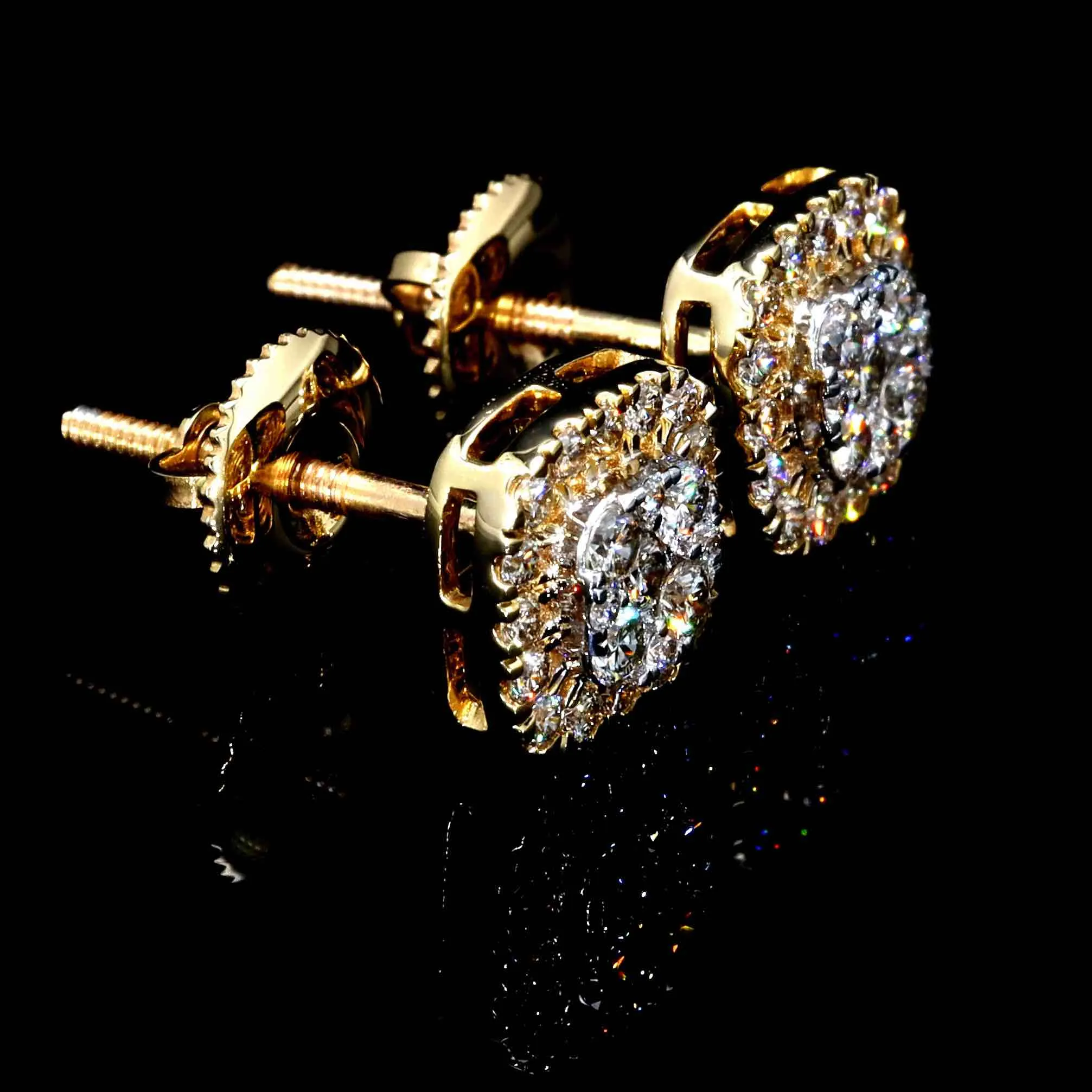 Cluster Cushion Diamond Earrings Solid 14K Gold