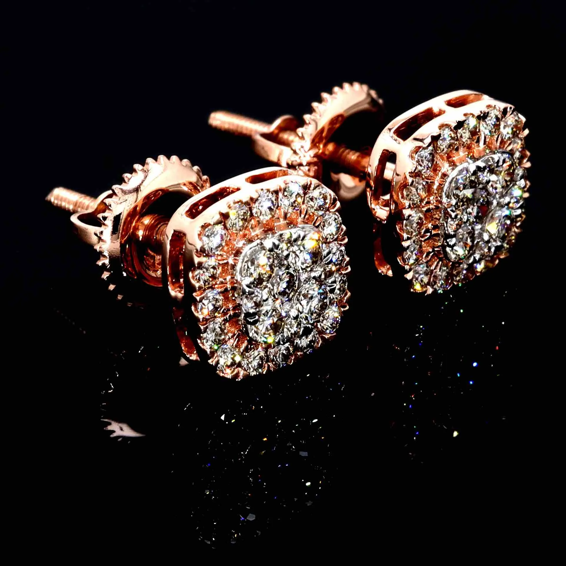 Cluster Cushion Diamond Earrings Solid 14K Gold