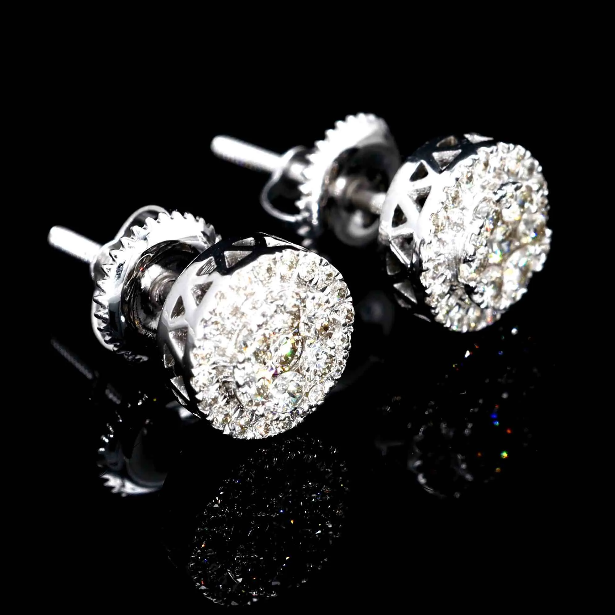 Cluster Halo Diamond Earrings Solid 14K Gold