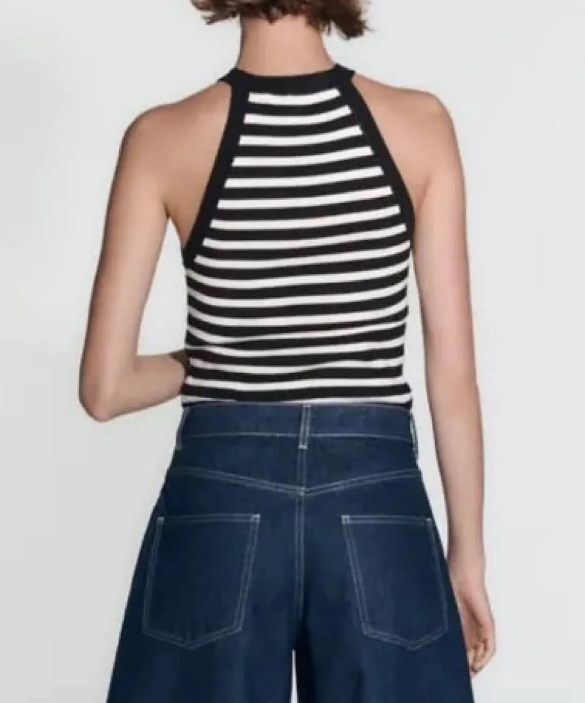 Cotton Ribbed Knit Tank Top In Stripes