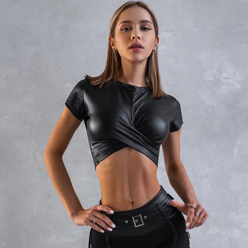 Crop Top Heavy Metal Style Short Sleeve Gothic Top