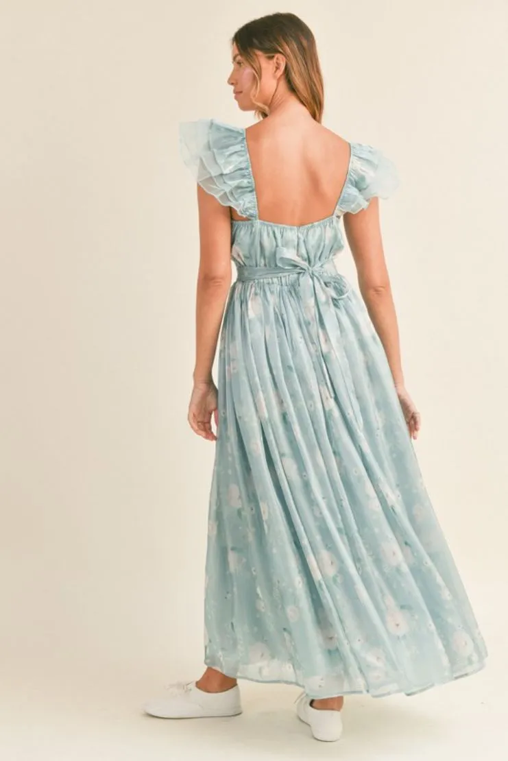 Daphne Floral Print Organza Maxi Dress