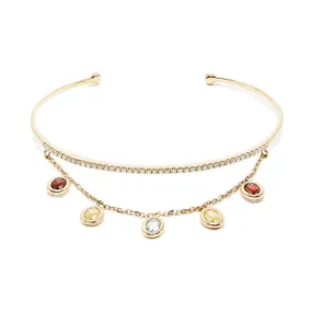 Diamond Bangle with Bezel Sapphire and Ruby Charms