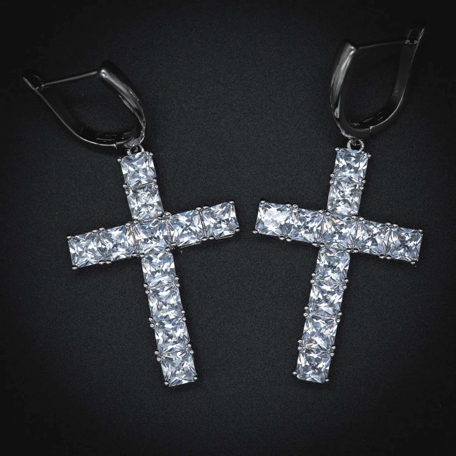 Diamond Cross Hoop Earrings in Yellow/White Gold