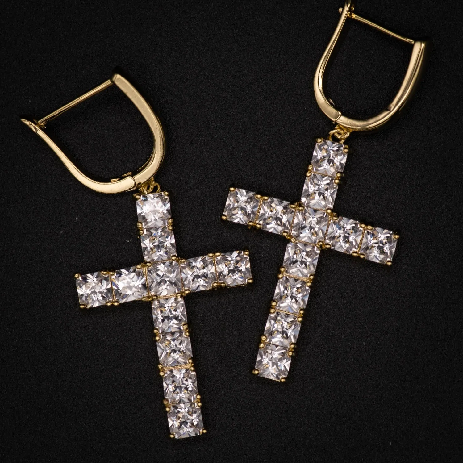 Diamond Cross Hoop Earrings in Yellow/White Gold