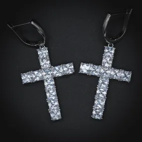 Diamond Cross Hoop Earrings in Yellow/White Gold