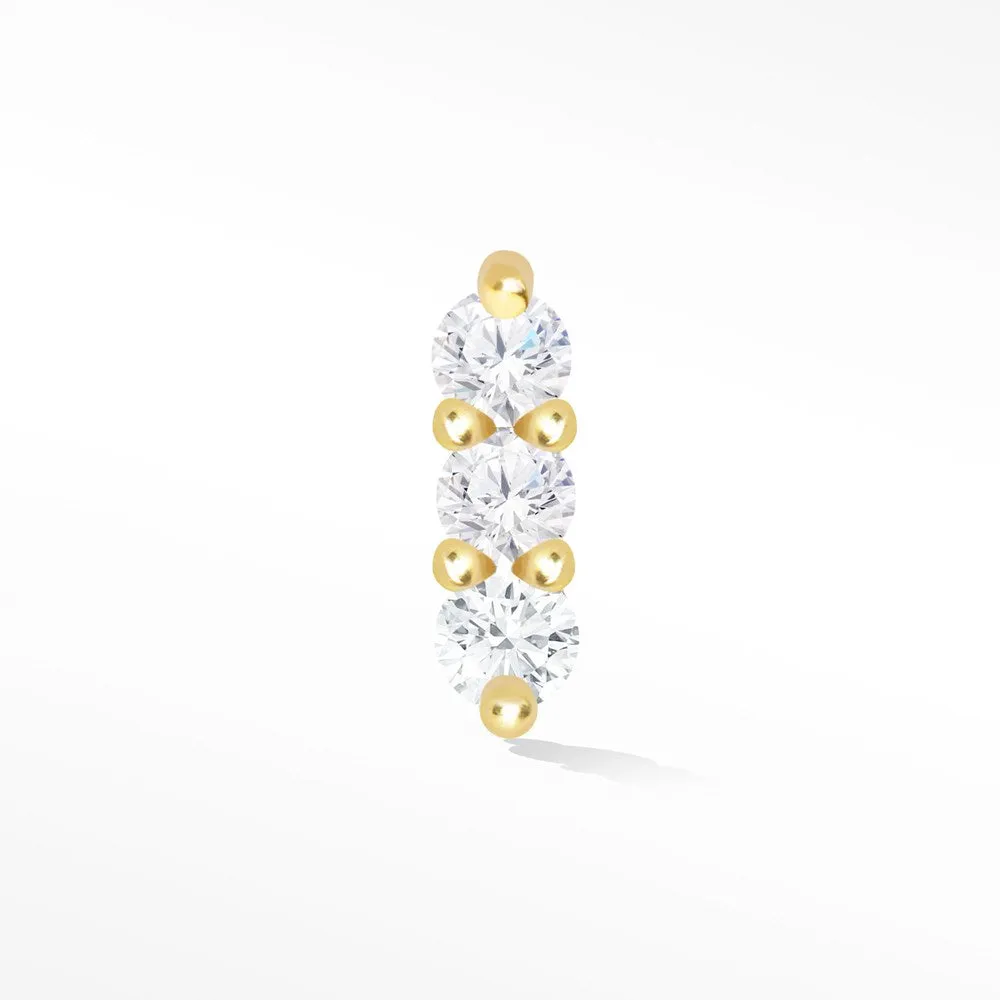 Diamond Flat Back Earring 3 Scones 14k Yellow