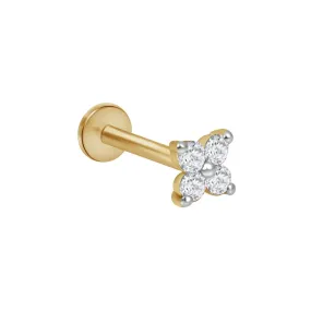 Diamond Four Petal Flower Flat Back Stud