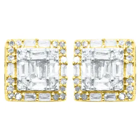 Double Baguette Box Diamond Earrings .35cttw 10K Yellow Gold