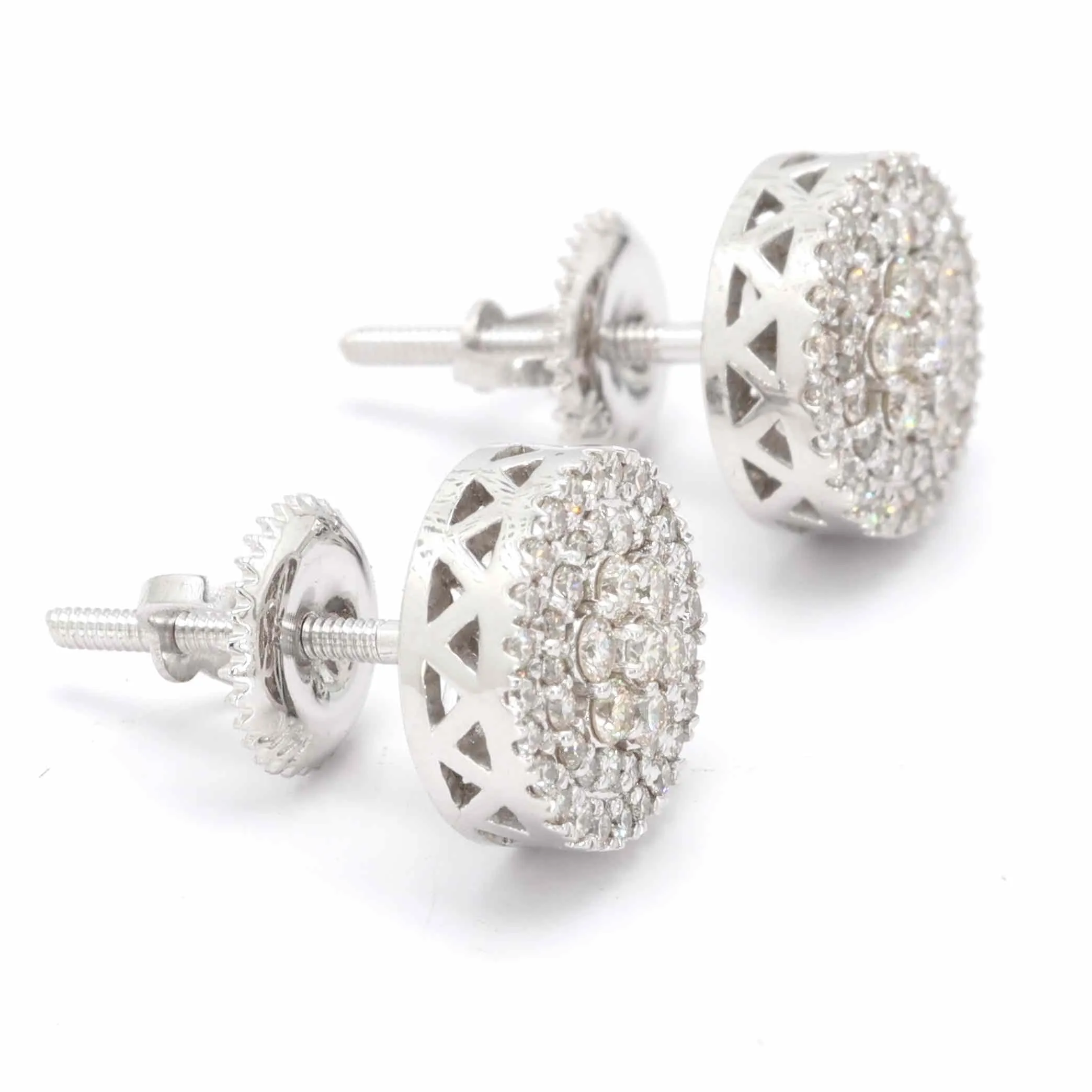 Double Halo Flower Diamond Earrings Solid 14K Gold