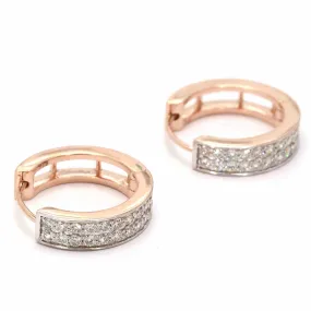 Double Hoop Diamond Earrings Solid 14K Gold