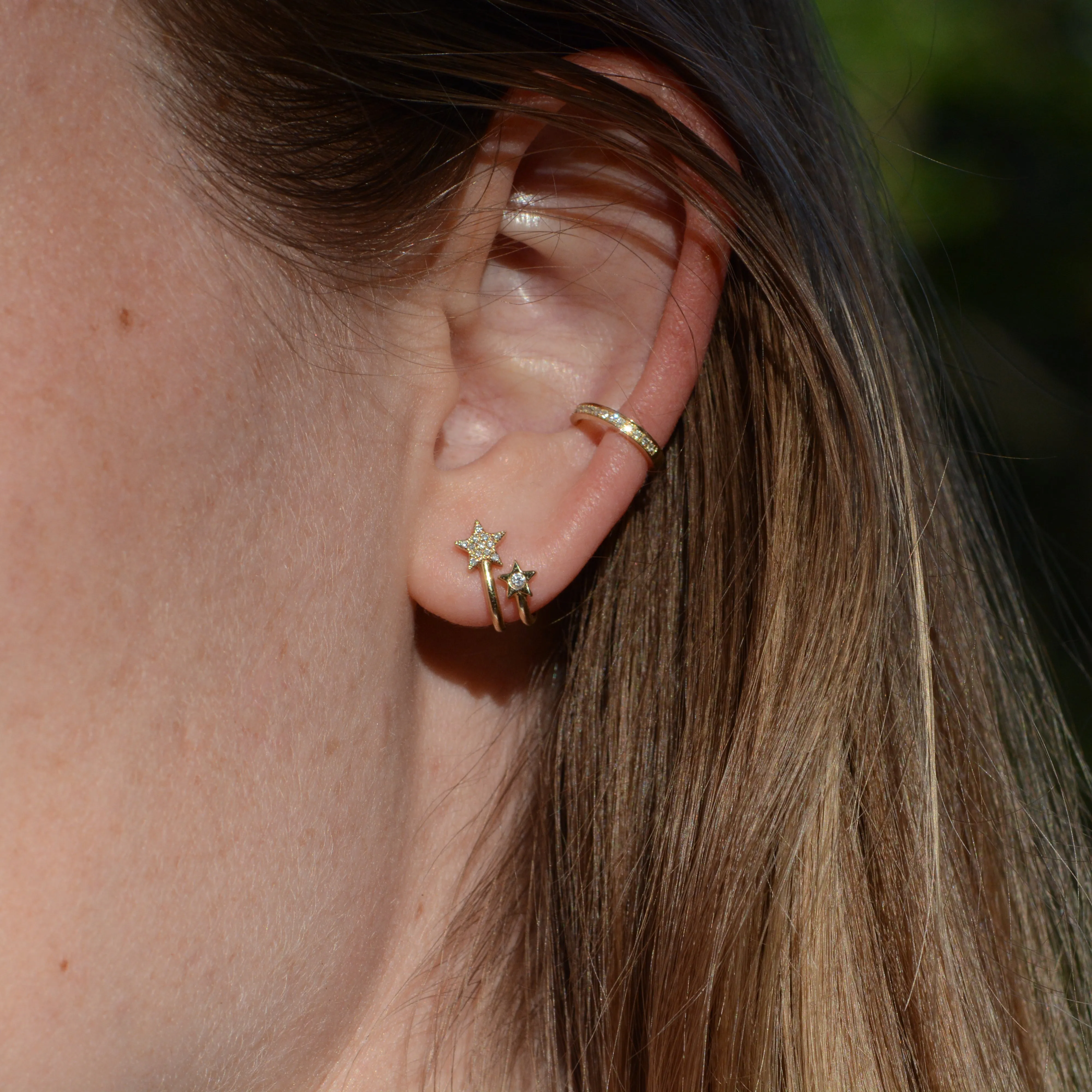 Double Star Huggie Diamond Earrings