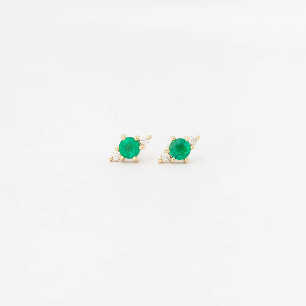 Emerald and Diamond Trio Studs