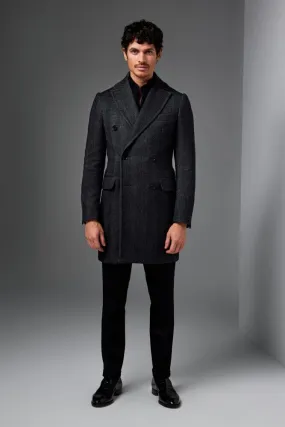 Enzo Luxe Coat - Charcoal Herringbone Double Faced Wool