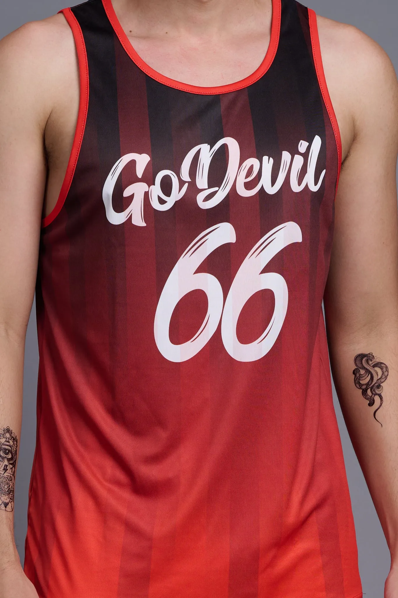 Go Devil 66 (In White) Printed Polyester Orange Gradient Vests for Men