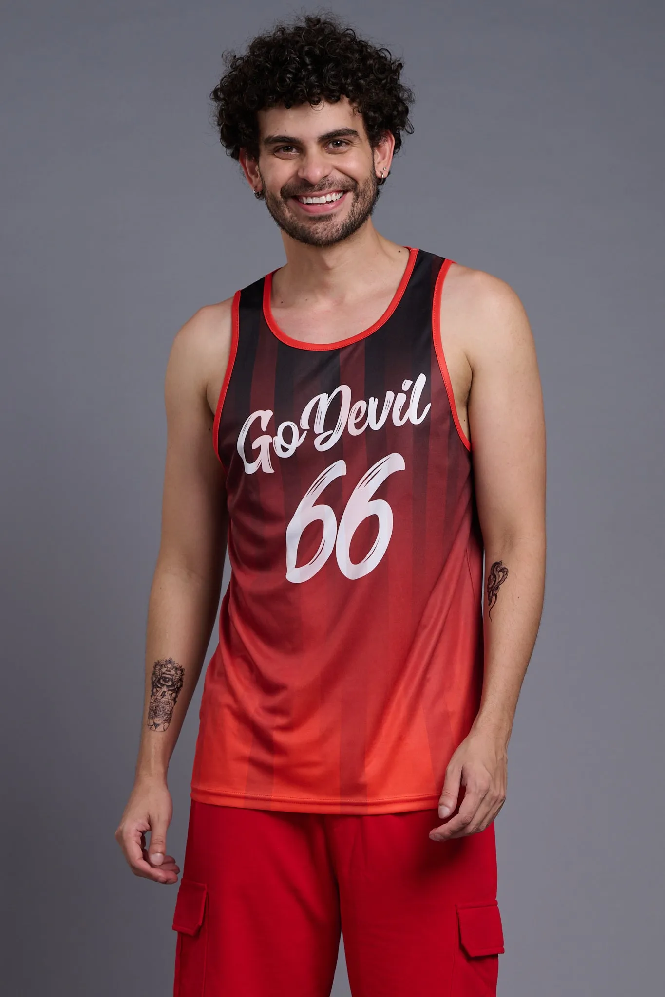 Go Devil 66 (In White) Printed Polyester Orange Gradient Vests for Men