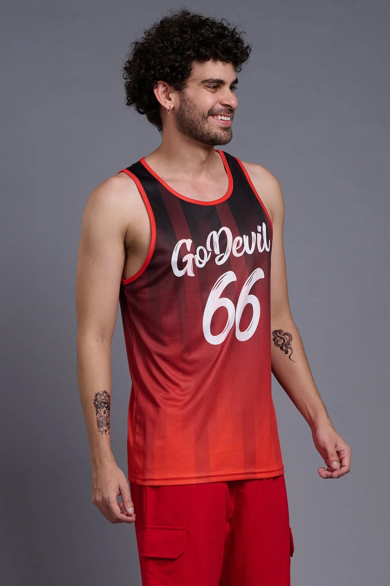 Go Devil 66 (In White) Printed Polyester Orange Gradient Vests for Men