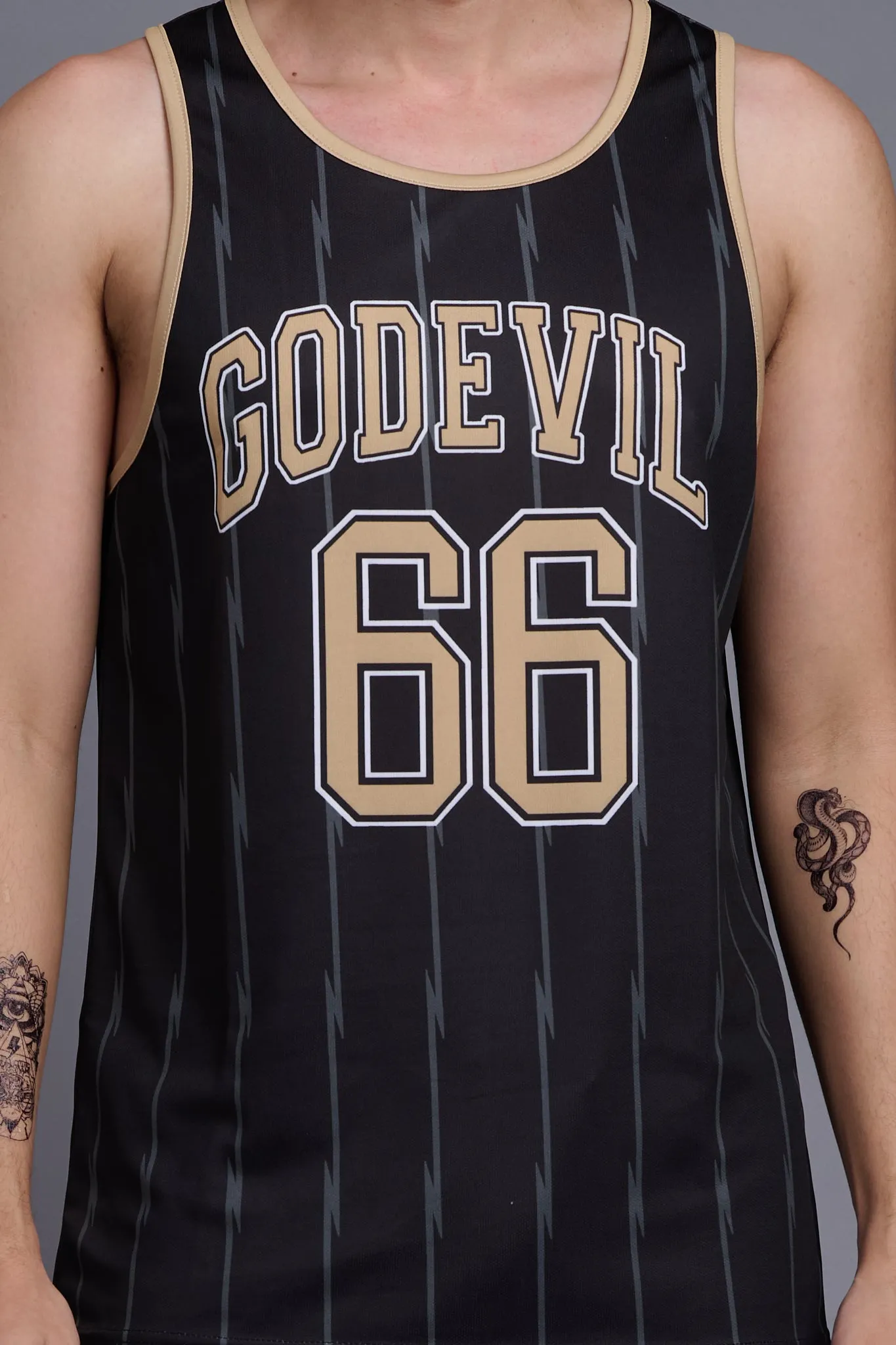 Go Devil 66 Printed Stripes Black Vests for Men