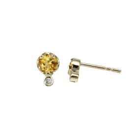 Gold Citrine & Diamond Birthstone Stud Earrings