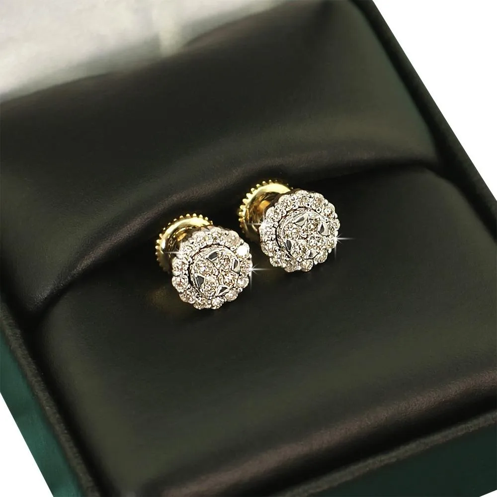 Halo Cluster Diamond Earrings .55cttw 10K Yellow Gold