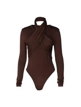 Halter Neck Long Sleeve Bodysuit