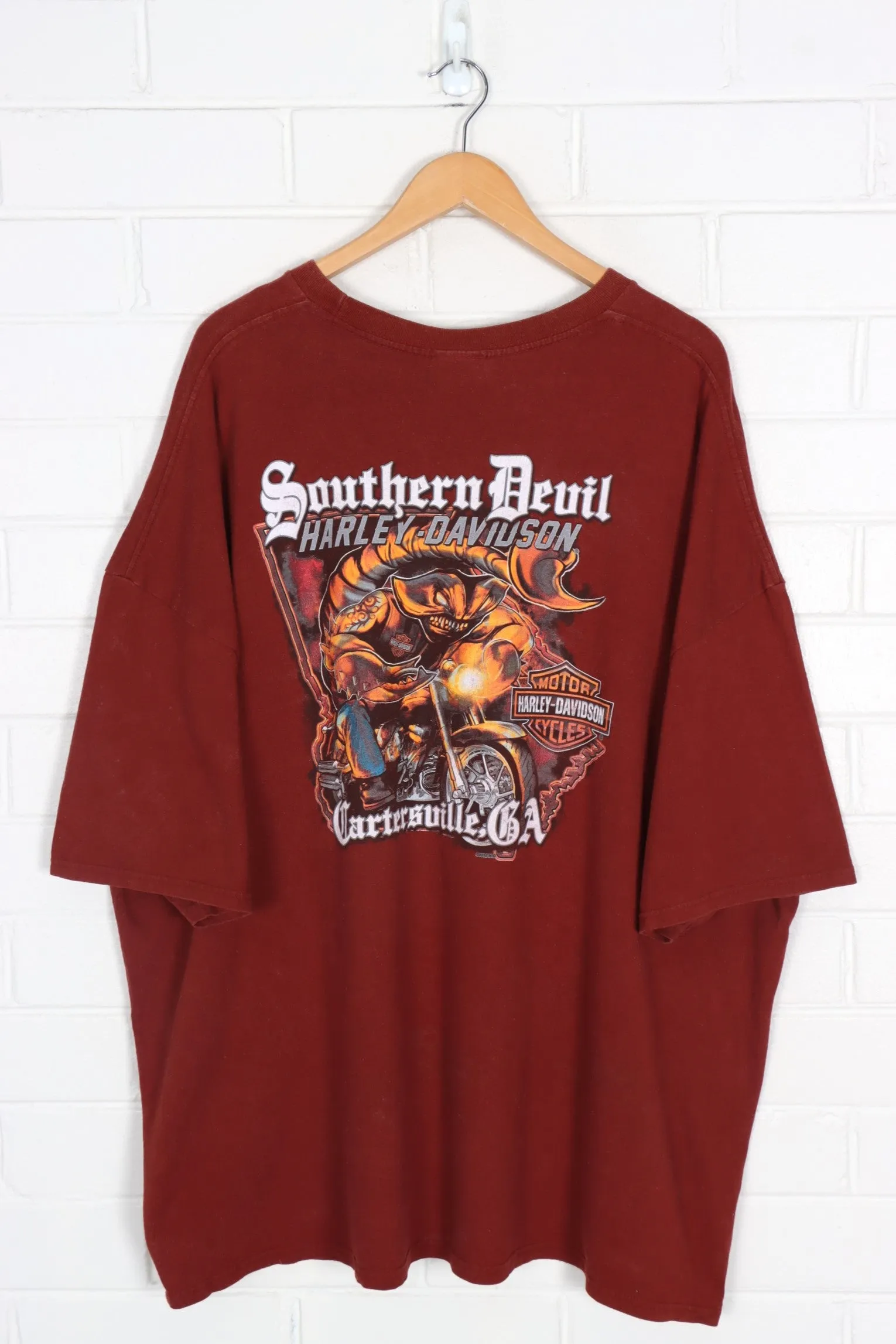 HARLEY DAVIDSON Southern Devil Motor Cycle Maroon T-Shirt (4XL)