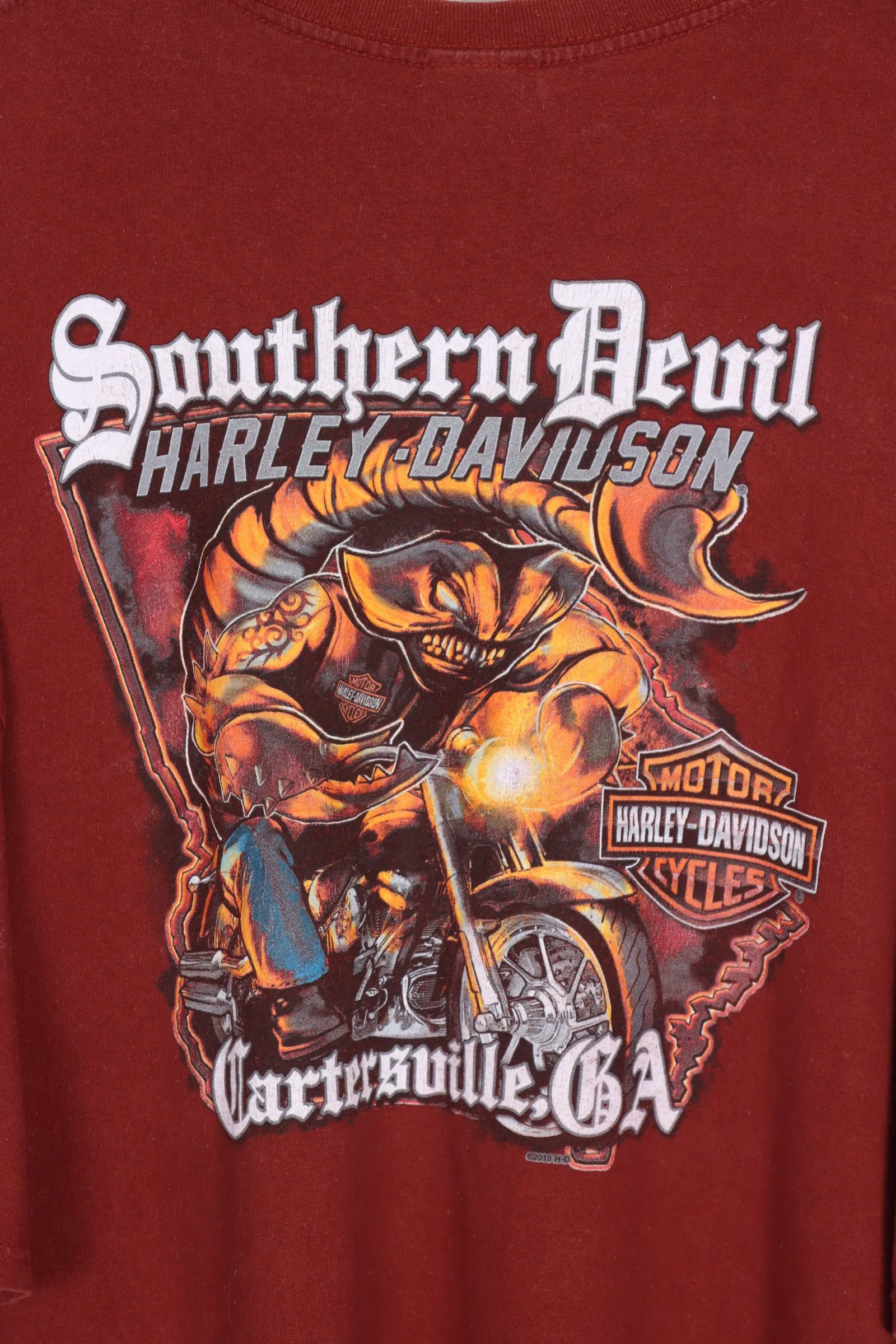 HARLEY DAVIDSON Southern Devil Motor Cycle Maroon T-Shirt (4XL)