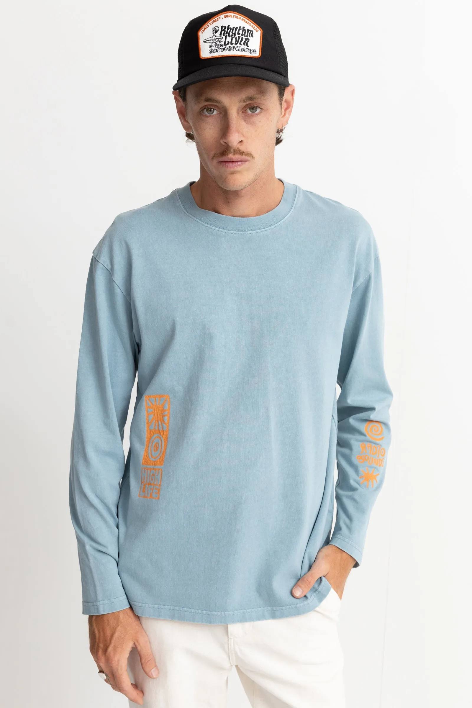 High Life Vintage Ls T-Shirt Blue Fog