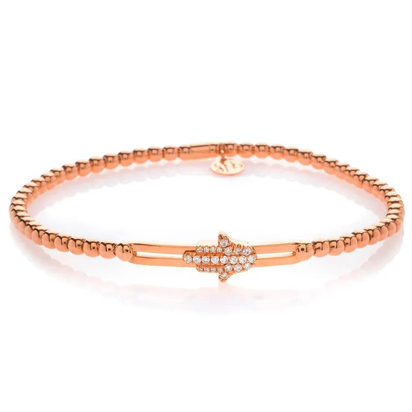 Hulchi Belluni Fidget Bracelet with Hamsa Pave Diamond Moveable Station Rose Gold Stretch Stackable