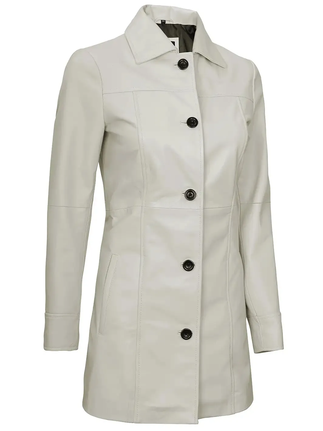 Kandis Women Off White Real Leather Car Coat