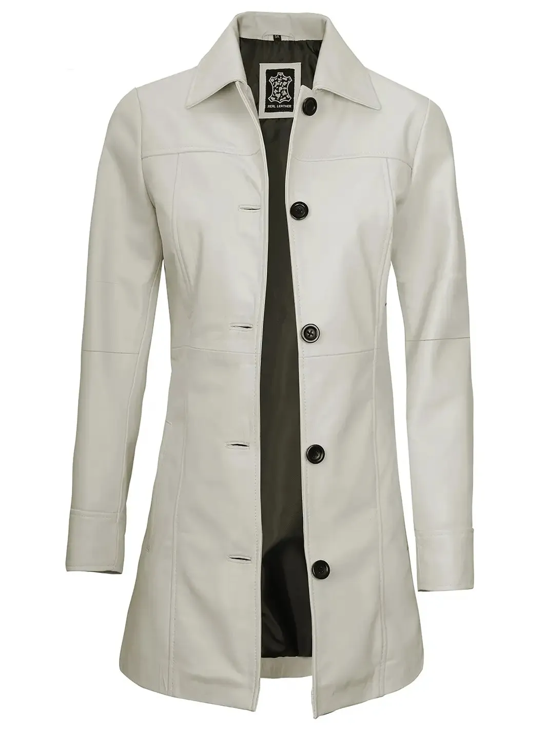 Kandis Women Off White Real Leather Car Coat