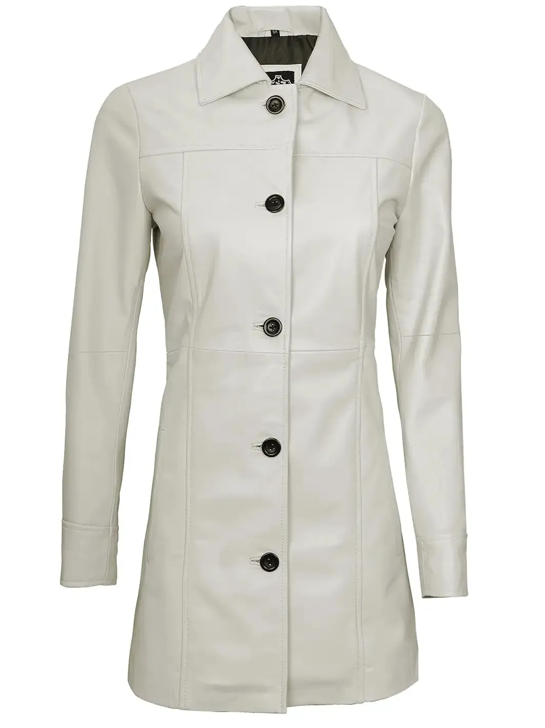 Kandis Women Off White Real Leather Car Coat