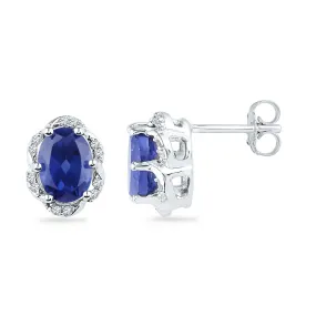 Keene Jewelers 10kt White Gold Womens Oval Lab-Created Blue Sapphire Solitaire Diamond Earrings 2-1/2 Cttw