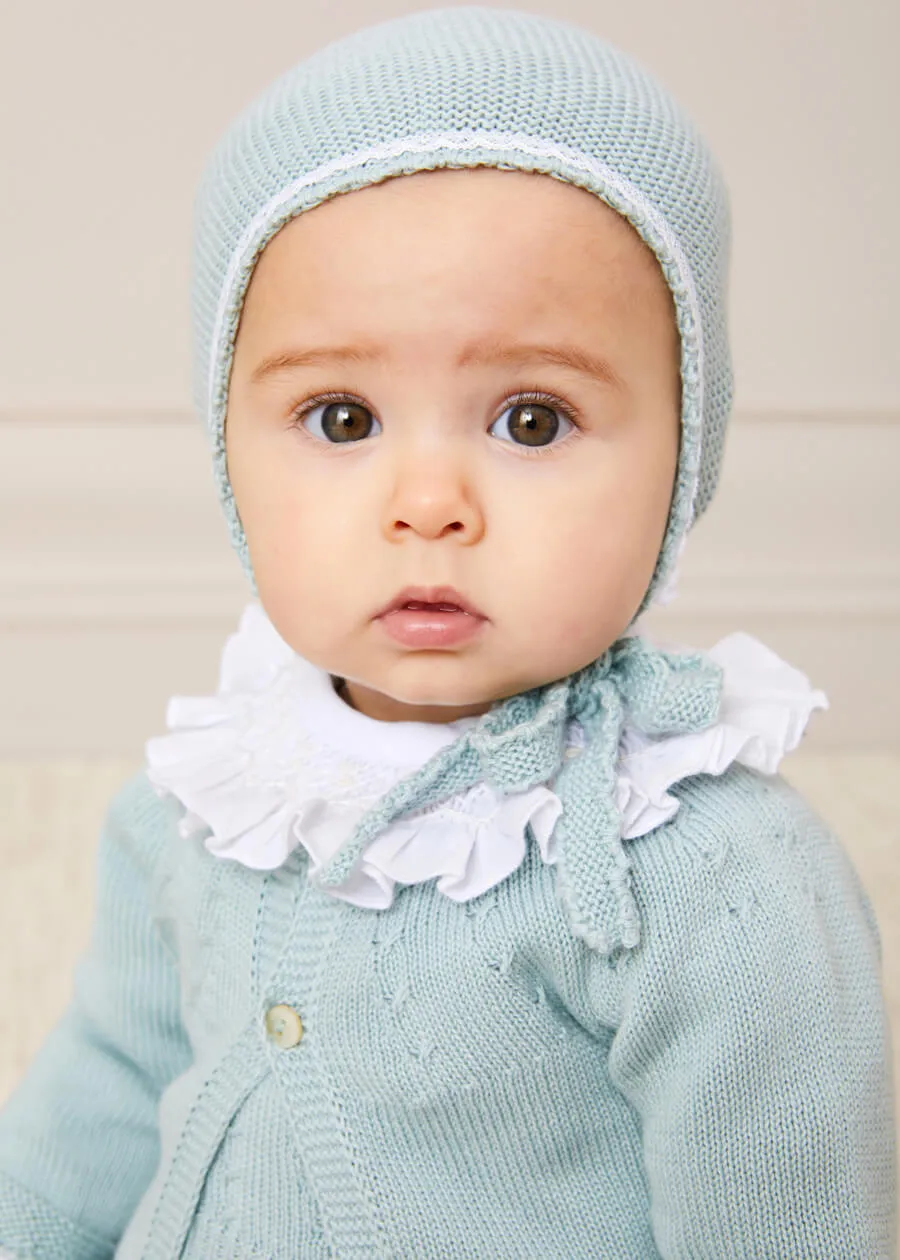 Lace Detail Knitted Bonnet in Green (1-6mths)