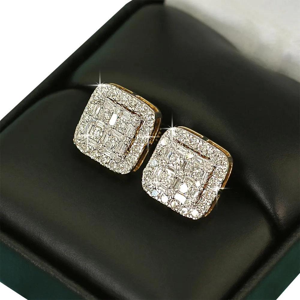 Large Baguette Cushion Diamond Earrings 1.30cttw 10K Yellow Gold