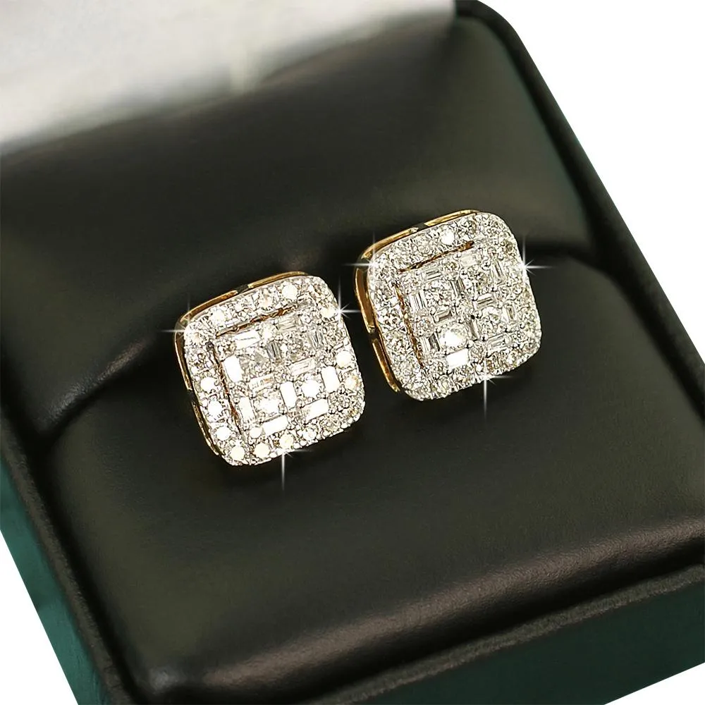 Large Baguette Cushion Diamond Earrings 1.30cttw 10K Yellow Gold