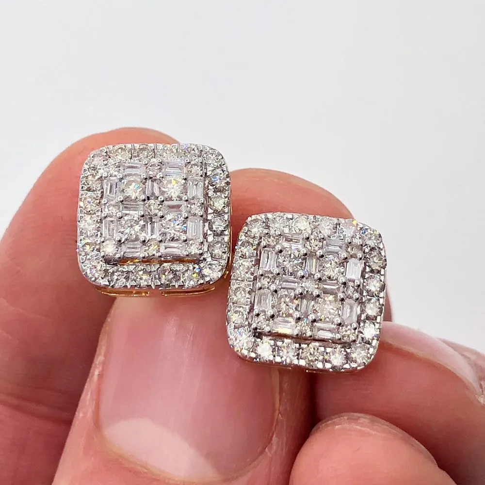 Large Baguette Cushion Diamond Earrings 1.30cttw 10K Yellow Gold