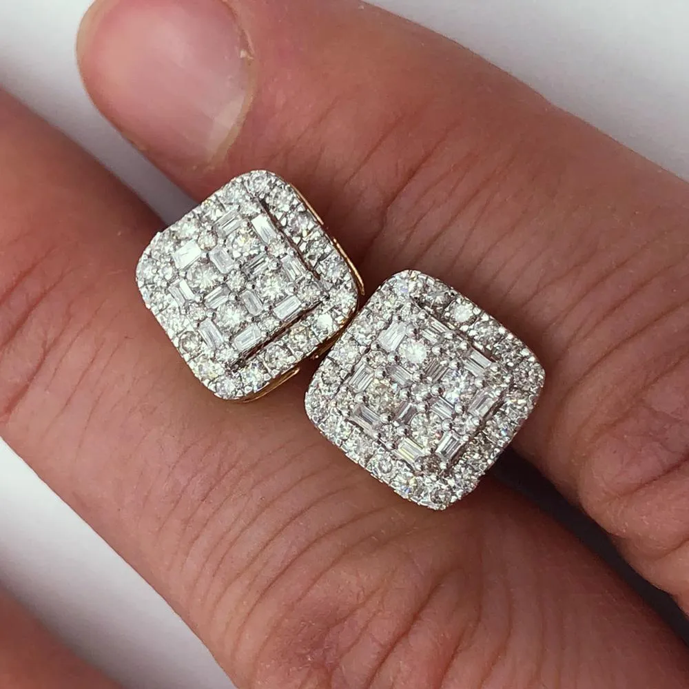 Large Baguette Cushion Diamond Earrings 1.30cttw 10K Yellow Gold